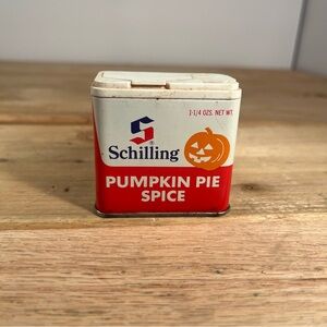 RARE Vtg Schilling Pumpkin Pie Spice Tin Halloween Jack O Lantern Lithograph